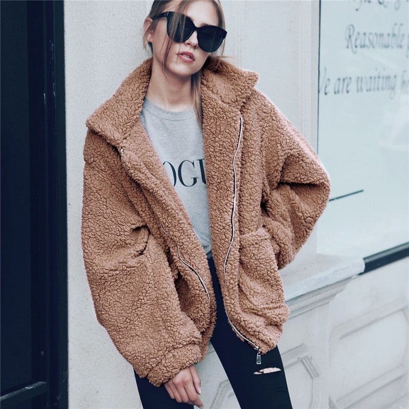 Autumn winter jacket female coats 2022 new fashion korean zip  teddy fur women coat female casual jackets woman pusheen