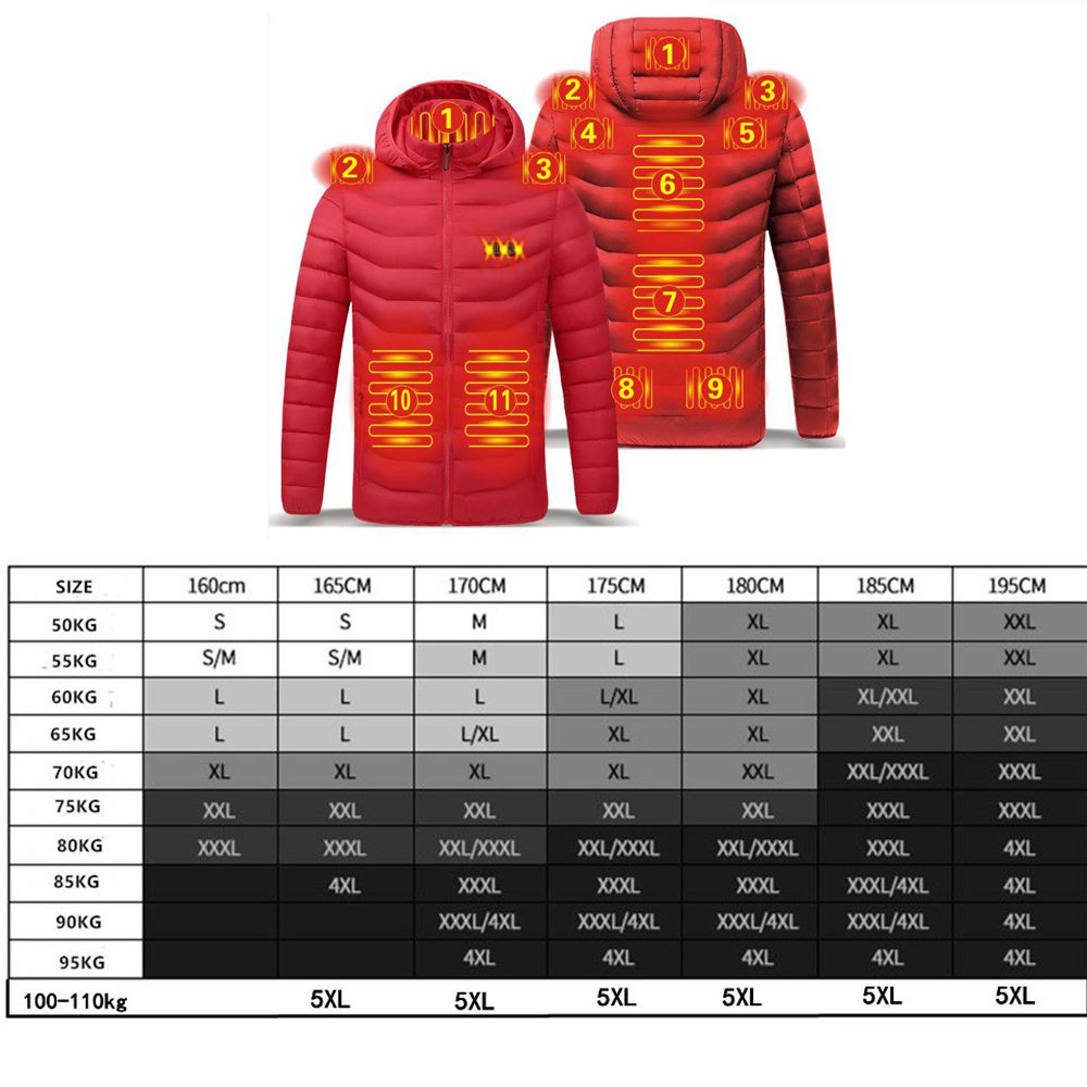 NWE Men Winter Warm USB Heating Jackets Smart Thermostat Pure Color Hooded Heated Clothing Waterproof  Warm Jackets