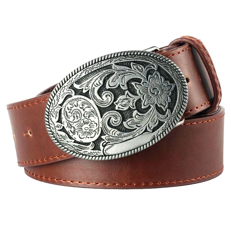 Retro women's belt metal buckle weave Arabesque pattern leather belts jeans trend punk rock strap decoration belt gift for women