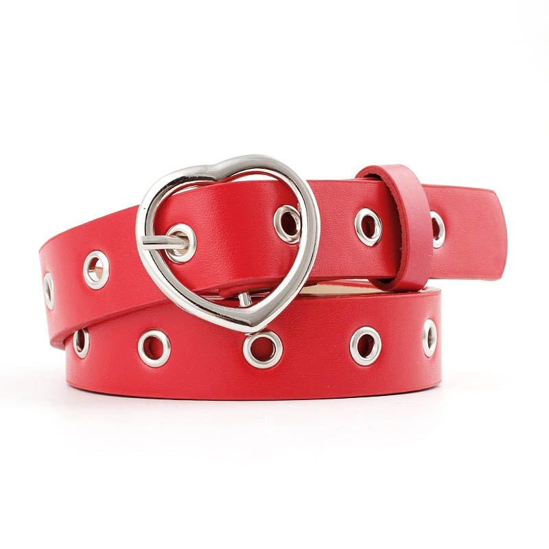 Double Ring Women Belt Fashion Waist Belt PU Leather Metal Buckle Heart Pin Belts For Ladies Leisure Dress Jeans Wild Waistband