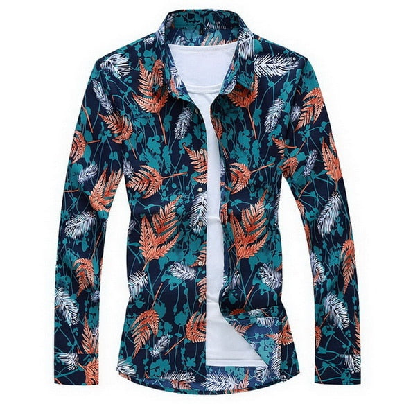 Men&#39;S Fashions 2022 Autumn Spring Clothes Shirt  Long Sleeves  Big Size M-5XL 6XL 7XL Hawaiian Beach Casual Floral Shirt For Man