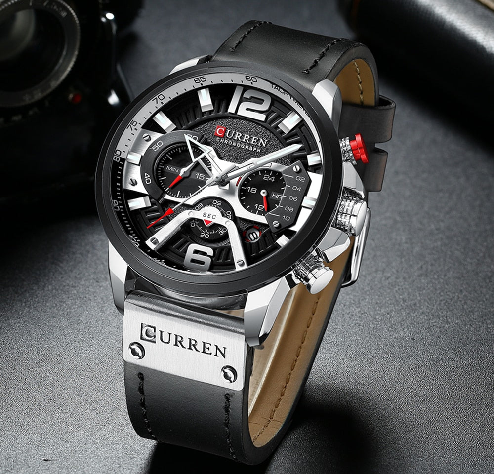 CURREN Casual Sport Watches for Men Blue Top Brand Luxury Military Leather Wrist Watch Man Clock Fashion Chronograph Wristwatch