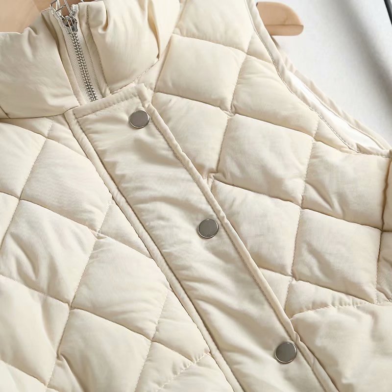 2022 Stand Collar Zipper Pocket Women's Vest Autumn Winter Diamond Cotton Vest Jacket Female Jackets Autumn Spring Women Warm