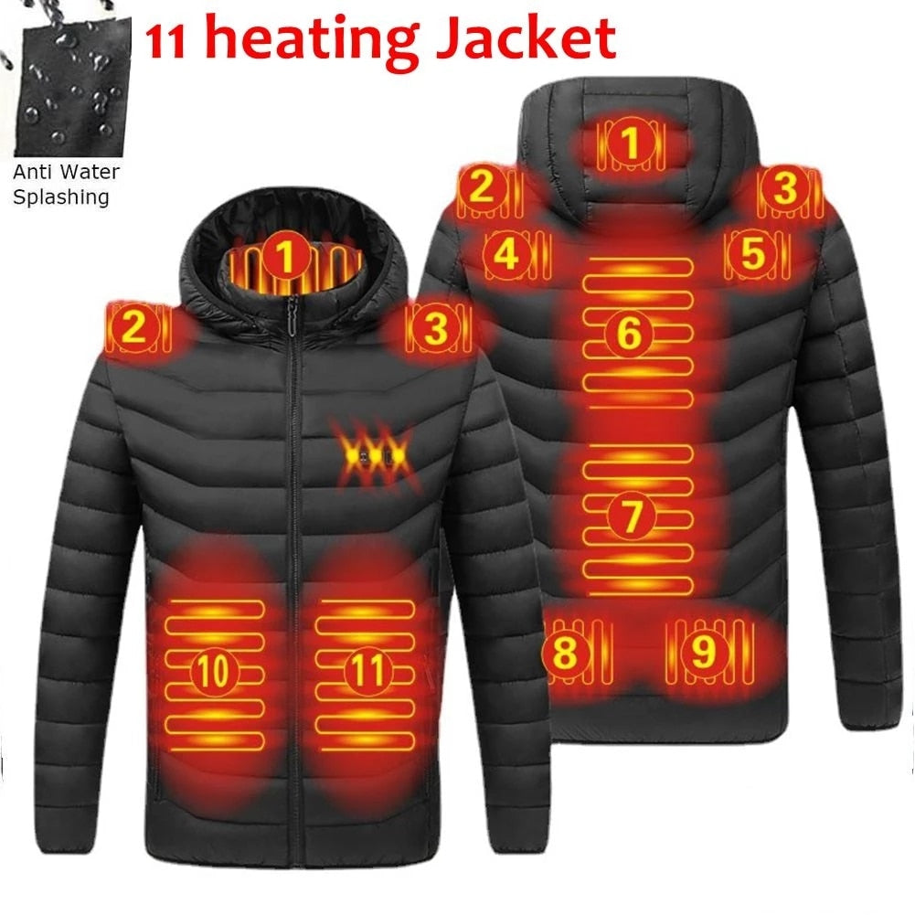 NWE Men Winter Warm USB Heating Jackets Smart Thermostat Pure Color Hooded Heated Clothing Waterproof  Warm Jackets