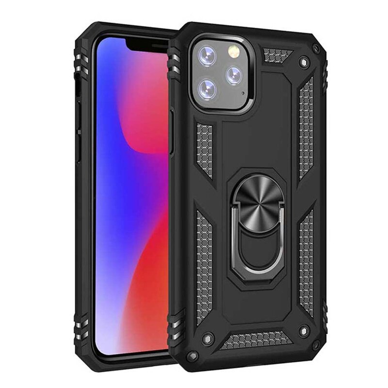 Shockproof Phone Case with 2pcs Glass For iphone 11 Pro XR X XS Max 7 8 6 6s Plus Full Cover Car Magnetic Ring Kickstand Cases