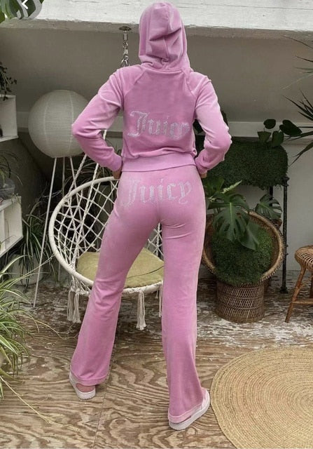 Hoodies Zipper Rhinestone Velvet Suit New Y2k Velvet Tracksuit Women Velvet Zipper Sweatshirt And Pants Winter Velour Pants Suit