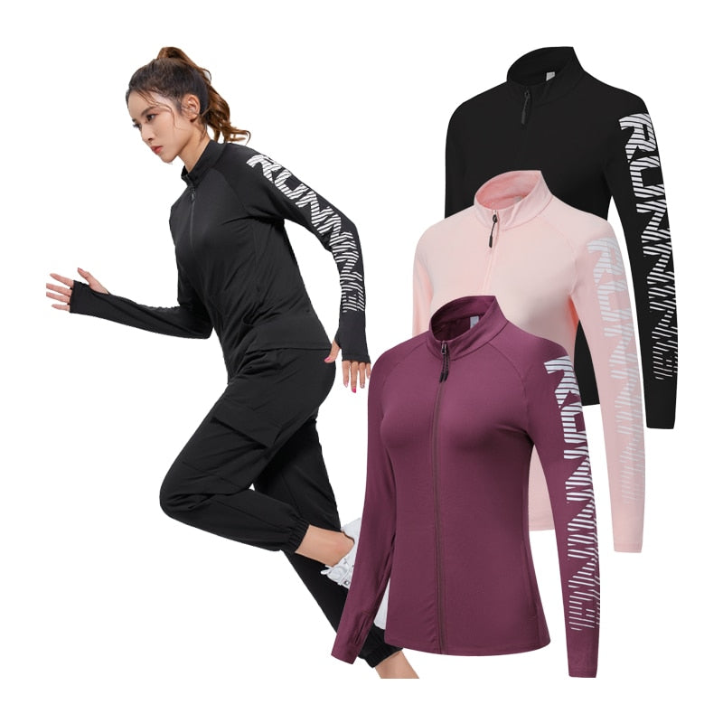 Women Running Jackets Zipper Slim Sports Fitness Jersey Traning Workout Active Wear Long Sleeve Yoga Thin Feminine Shirts