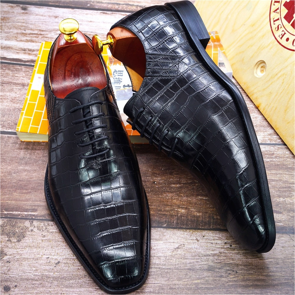 Big Size 6-13 Handmade Mens Oxford Shoes Genuine Leather Crocodile Print Men&#39;s Dress Shoes Classic Business Formal Shoes for Men