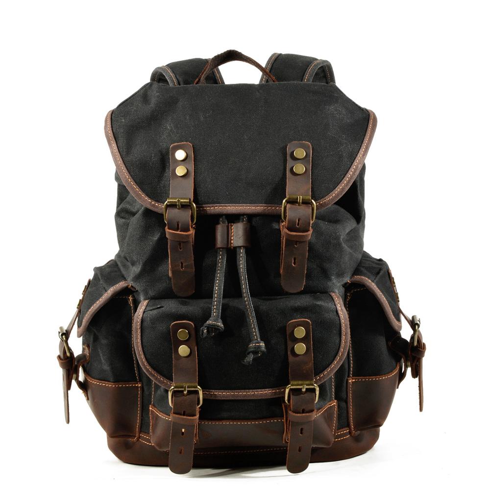 WOHENRED Large Capacity Leather Canvas Backpacks For Men School Bags Vintage Waterproof Daypack High Quality Laptop Backpack Bag