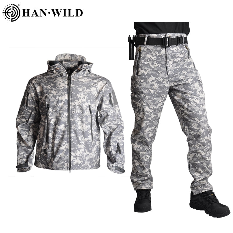 Tactical Jacket Soft Shell Hunting Jackets Army Waterproof Camo Uniforme Militar Clothes Suit Men Clothing Military Coats+Pants