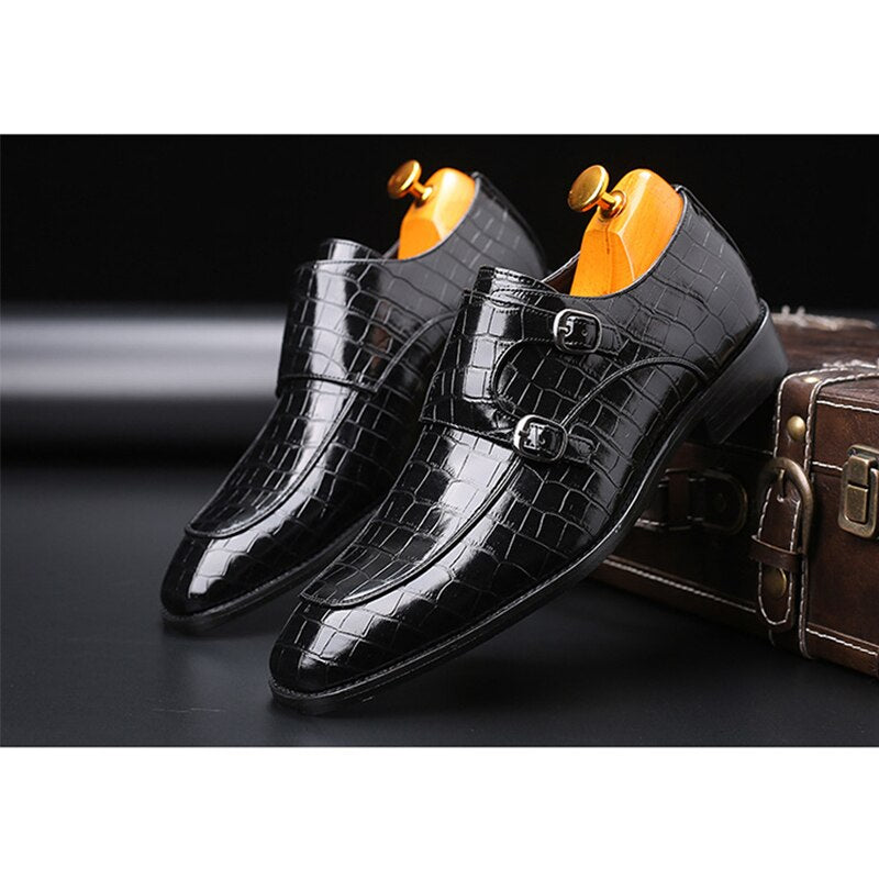 2022 Classic Crocodile Pattern Business Flat Shoes Men Designer Formal Dress Leather Shoes Men's Loafers Christmas Party Shoes