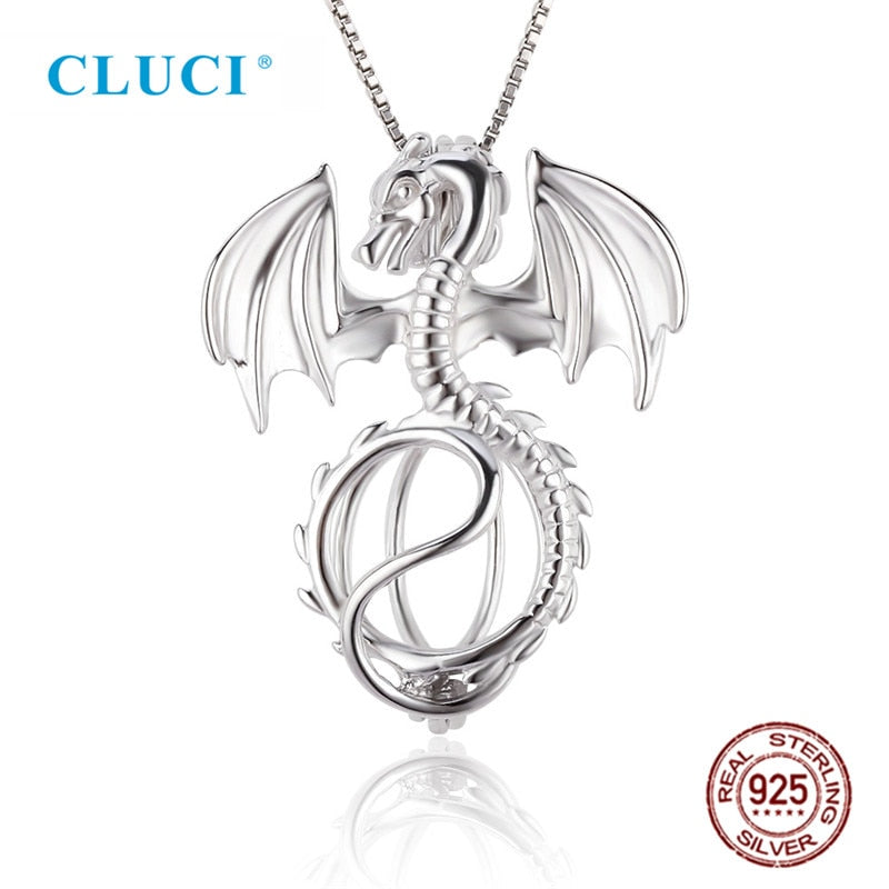 CLUCI Silver 925 Dragon Charms Pendant Jewelry for Women Real 925 Sterling Silver Charms Pendant Pearl Locket Jewelry SC072SB