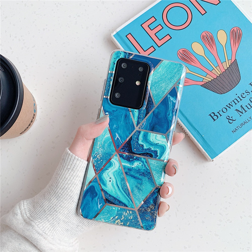 Geometric Marble Phone Cases For Samsung Note 20 Ultra A51 A52 A72 A71 A41 Soft Silicone Back Cover For IPhone 12 Pro Max