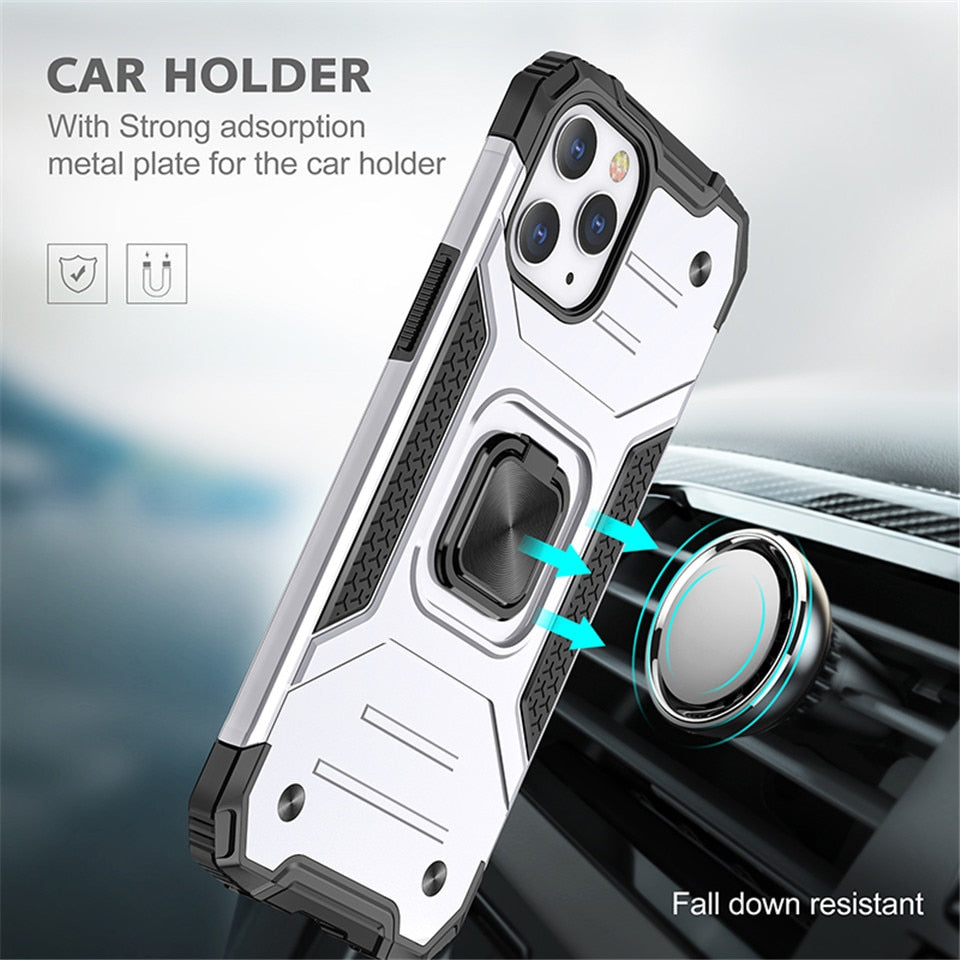 Cases For iPhone 12 Pro Max 11Pro X XS XR 7 8 Plus Phone Shell Kickstand Silicone Shockproof Magnetic Car Holder Ring Phone Case