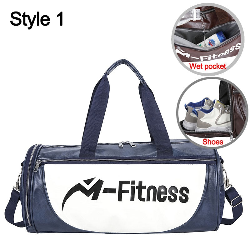 PU Leather Sports Gym Bag Multifunction Training Fitness Shoulder Bags Traveling Handbag Striped Sac De Sport Women Men XA719WD