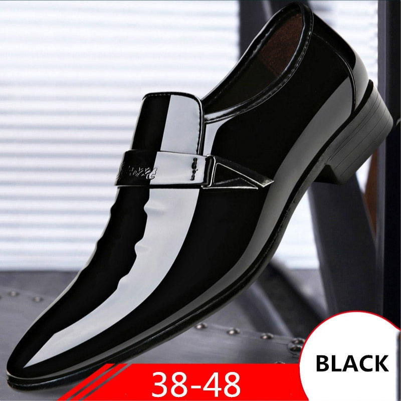 Men Dress Italian Leather Shoes Slip On Fashion Men Leather Moccasin Glitter Formal Male Shoes Pointed Toe Shoes For Men