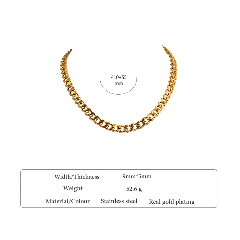 Yhpup Fashion Stainless Steel 18 K Chain Necklace Charm Metal Texture Collar Jewelry Titanium Waterproof Collier Femme Gift