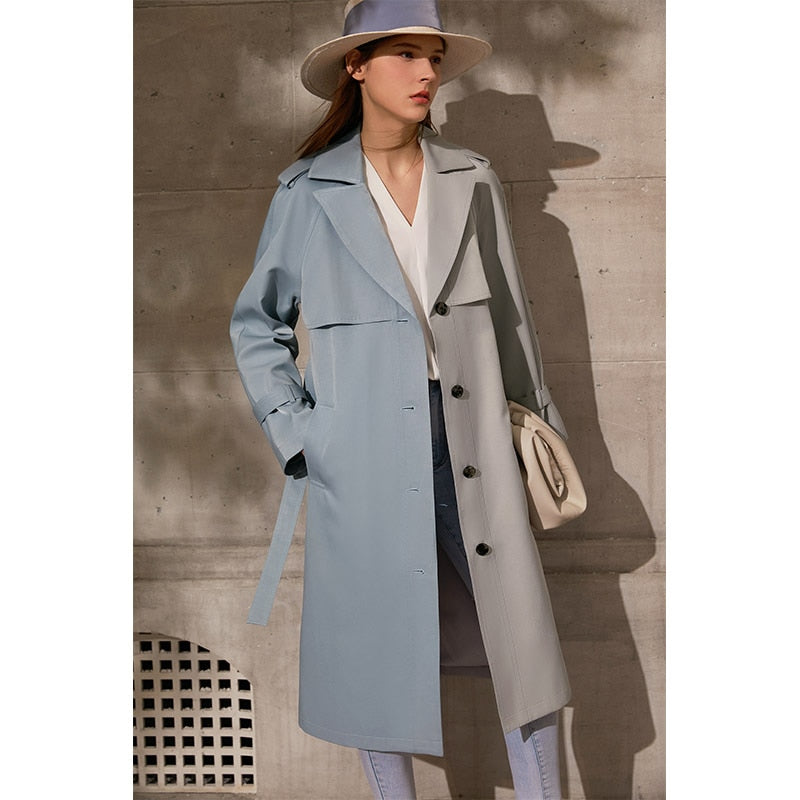 Amii Minimalism Spring Autumn Women's Trench Coat Causal Lapel Patchwork Single Breasted Women's Windbreaker  12170025