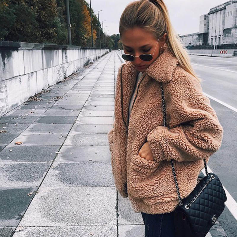 Autumn winter jacket female coats 2022 new fashion korean zip  teddy fur women coat female casual jackets woman pusheen