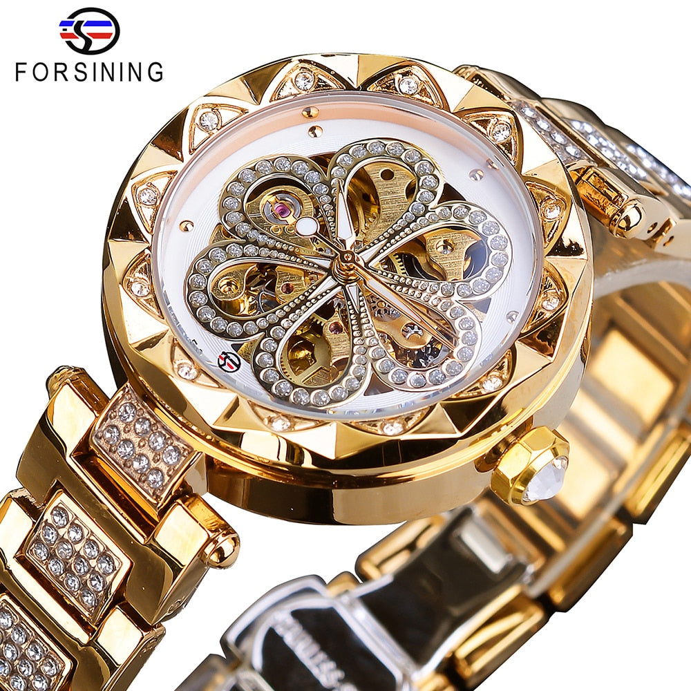 Forsining Fashion Women Watch Top Brand Diamond Female Wristwatch Automatic Machanical Watches Waterproof Luminous Hands Clock