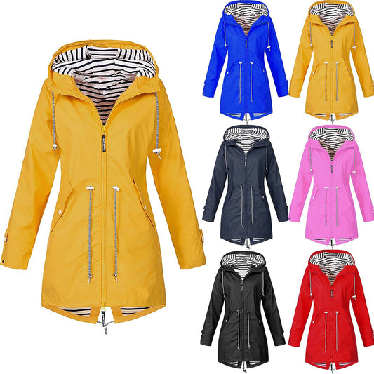 Spring Summer Women’s Jackets Solid Rain Jacket Outdoor Jackets Hooded Raincoat Windproof Jackets  5xl Woman Clohting