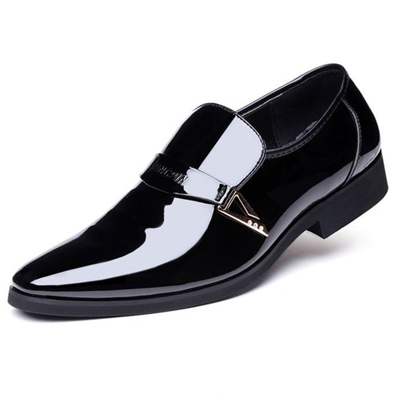 Men Dress Italian Leather Shoes Slip On Fashion Men Leather Moccasin Glitter Formal Male Shoes Pointed Toe Shoes For Men