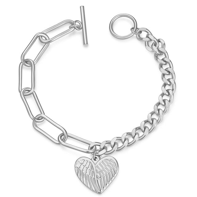 Love Heart Charm Bracelets For Women Gold Silver Color Stainless steel Bracelet&Bangle Jewelry Europe American Style Jewelry