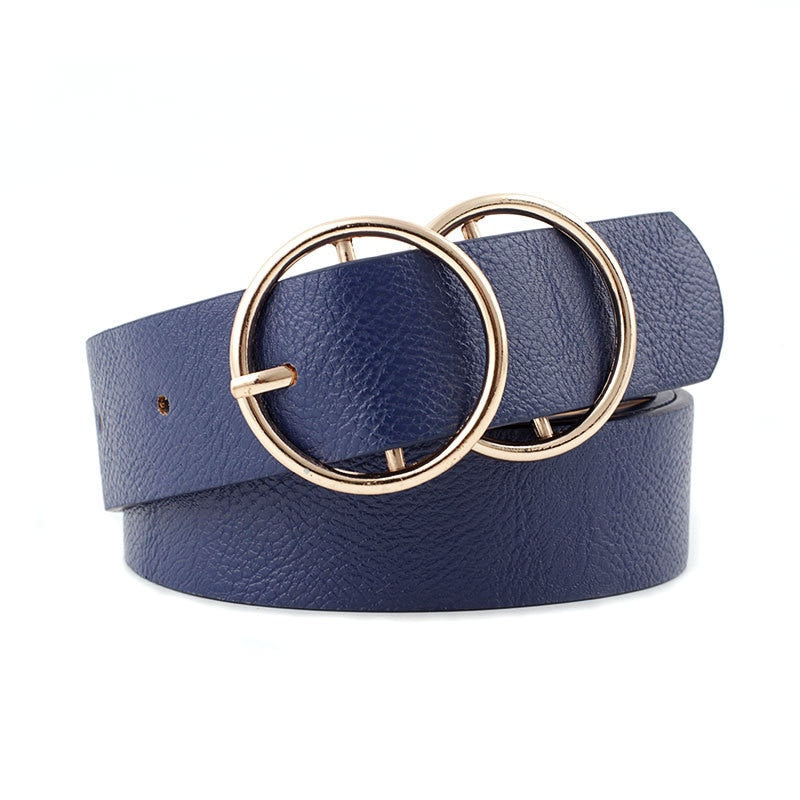 22 Styles Fashion Leather Women Belts Harajuku Gold Silver Double Round Buckle Waist Strap Trouser Jeans Female Waistband