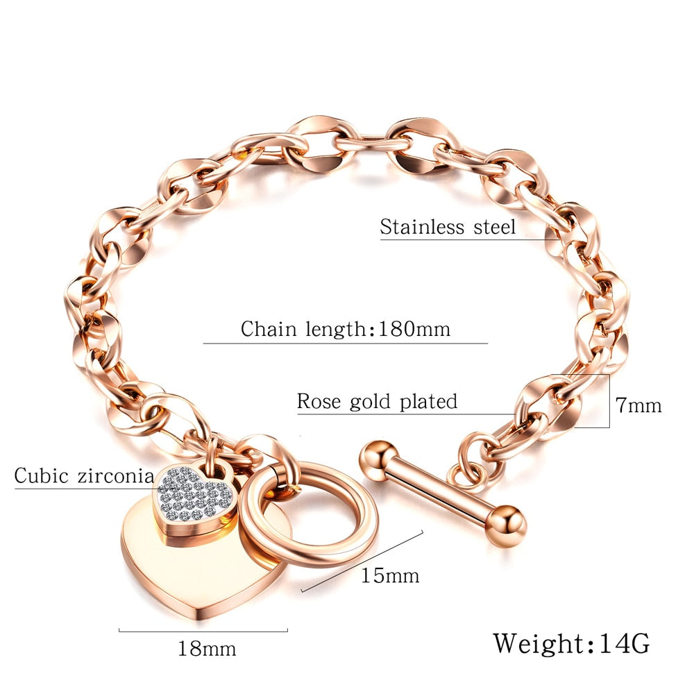 Love Heart Charm Bracelets For Women Gold Silver Color Stainless steel Bracelet&Bangle Jewelry Europe American Style Jewelry