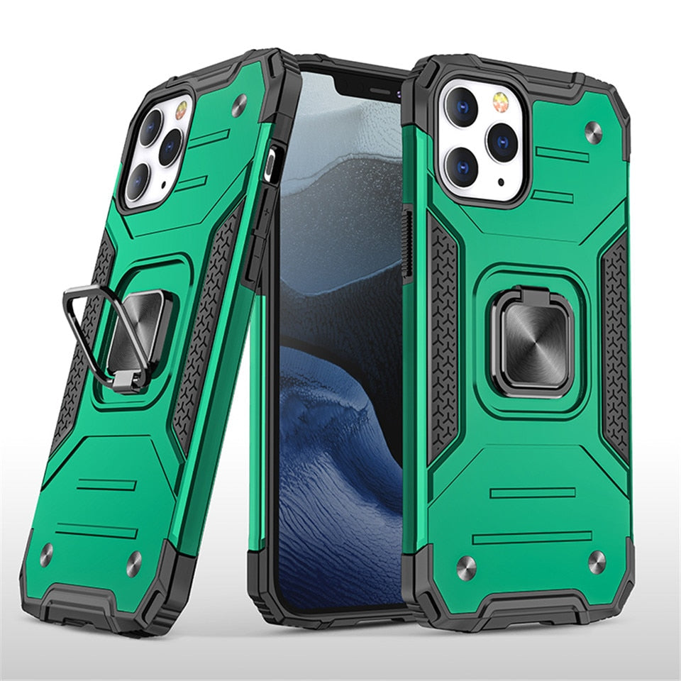 Cases For iPhone 12 Pro Max 11Pro X XS XR 7 8 Plus Phone Shell Kickstand Silicone Shockproof Magnetic Car Holder Ring Phone Case