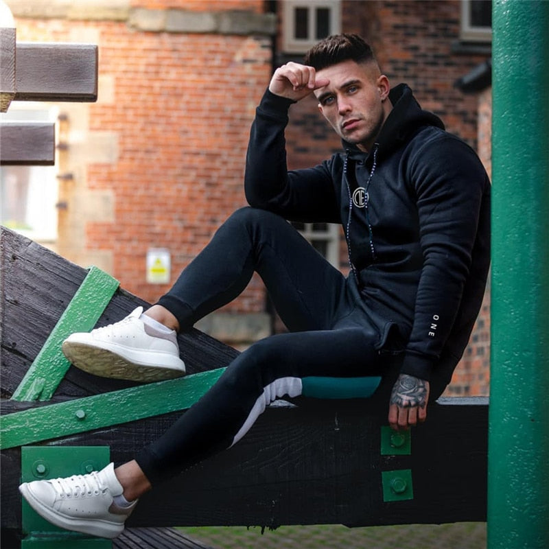 Running sports track suit men&#39;s sportswear suit sweatshirt + sports pants gym fitness hoodie pants suit jogging clothing