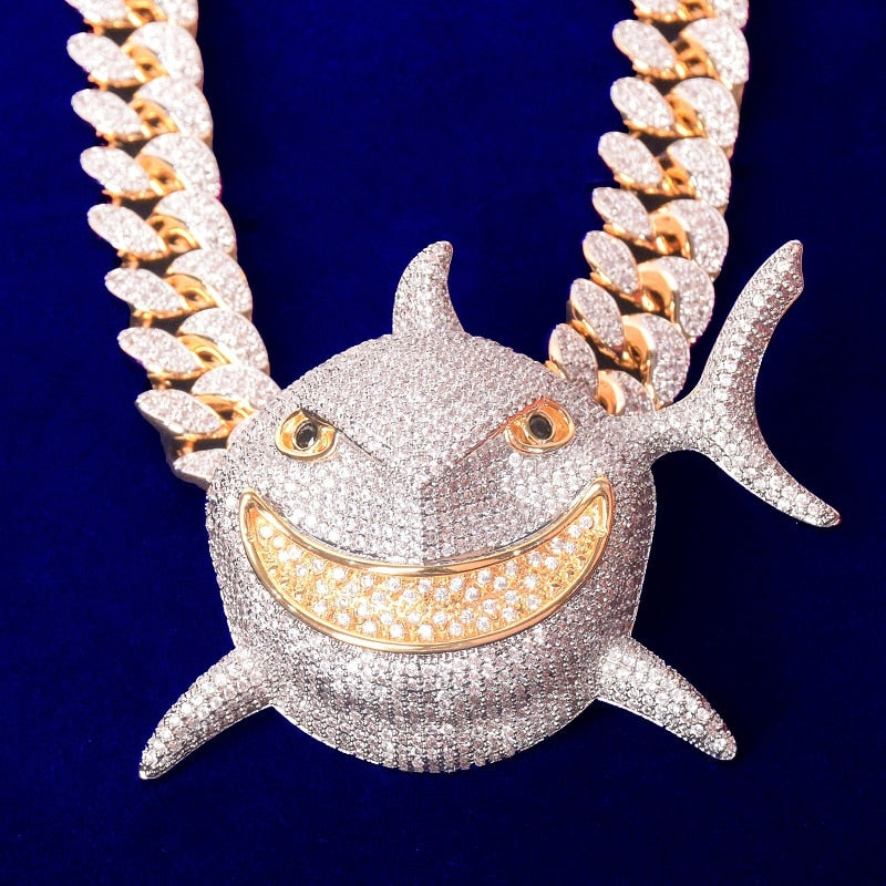 Shark Pendant  Necklace Gold Color Plated Men&#39;s Hip Hop Rock Street Jewelry