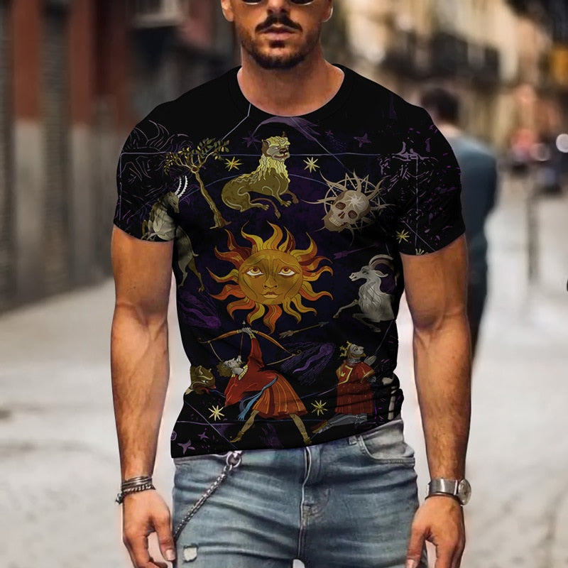 Summer 3D Printing T-Shirt for Men Lattice Ancient Mythical Animal Images Cool Breathable Short Sleeves Trendy Casual Tshirt