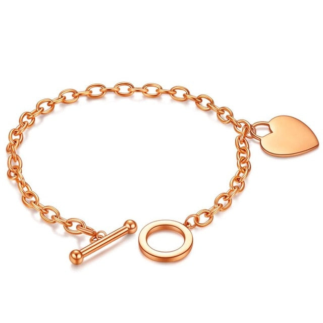 Love Heart Charm Bracelets For Women Gold Silver Color Stainless steel Bracelet&Bangle Jewelry Europe American Style Jewelry