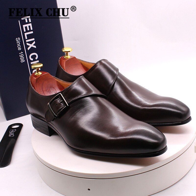 Size 13 Brand Designer Men Dress Shoe Classic Genuine Leather Buckle Monk Strap Men&#39;s Brown Black Office Party Formal Mens Shoes