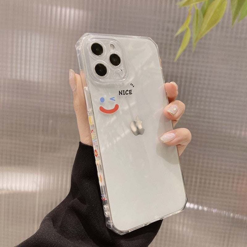 New material Smiley phone case For iphone 12 mini 11 13 pro max xs max x xr 8 7 plus Side printing cases silicone cover shell