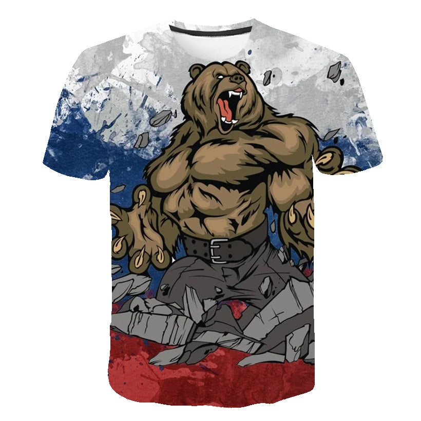 Summer Russian Flag t shirt Men Russia T-shirt Fitness Bear T Shirt 3d Anime Tshirts Sexy Male Shirts Casual Tops Mens Clothing