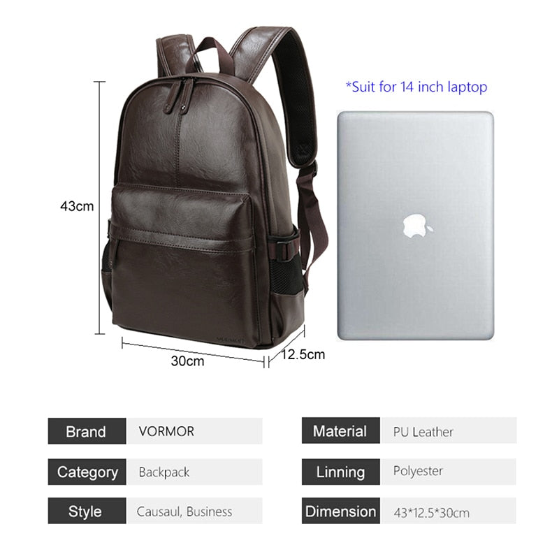 2022 VORMOR Brand waterproof 14 inch laptop backpack men leather backpacks for teenager Men Casual Daypacks mochila male