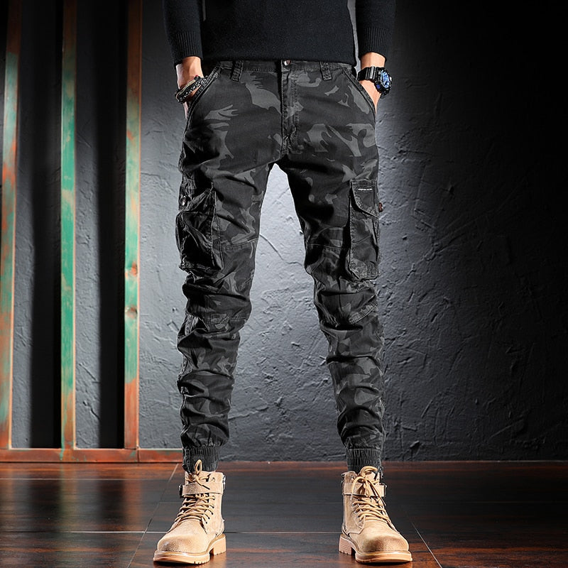 Fashion Streetwear Men Jeans High Quality Loose Fit Casual Cargo Pants Big Pocket Camouflage Military Harem Trousers Joggers