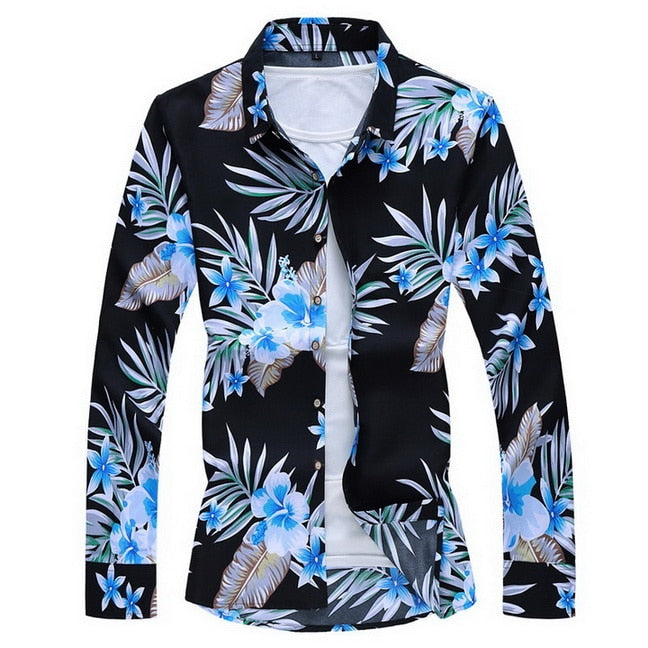 Men&#39;S Fashions 2022 Autumn Spring Clothes Shirt  Long Sleeves  Big Size M-5XL 6XL 7XL Hawaiian Beach Casual Floral Shirt For Man