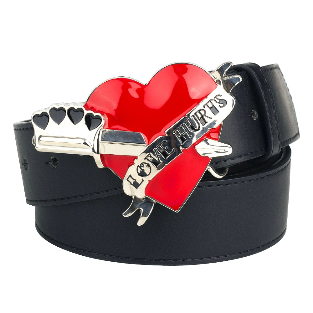 Cool Fashion Leather Belt Heart Arrow Love Hurts Design Punk Rock Waistband Women & Man Decorative belts Jeans Hip Hop Girdle