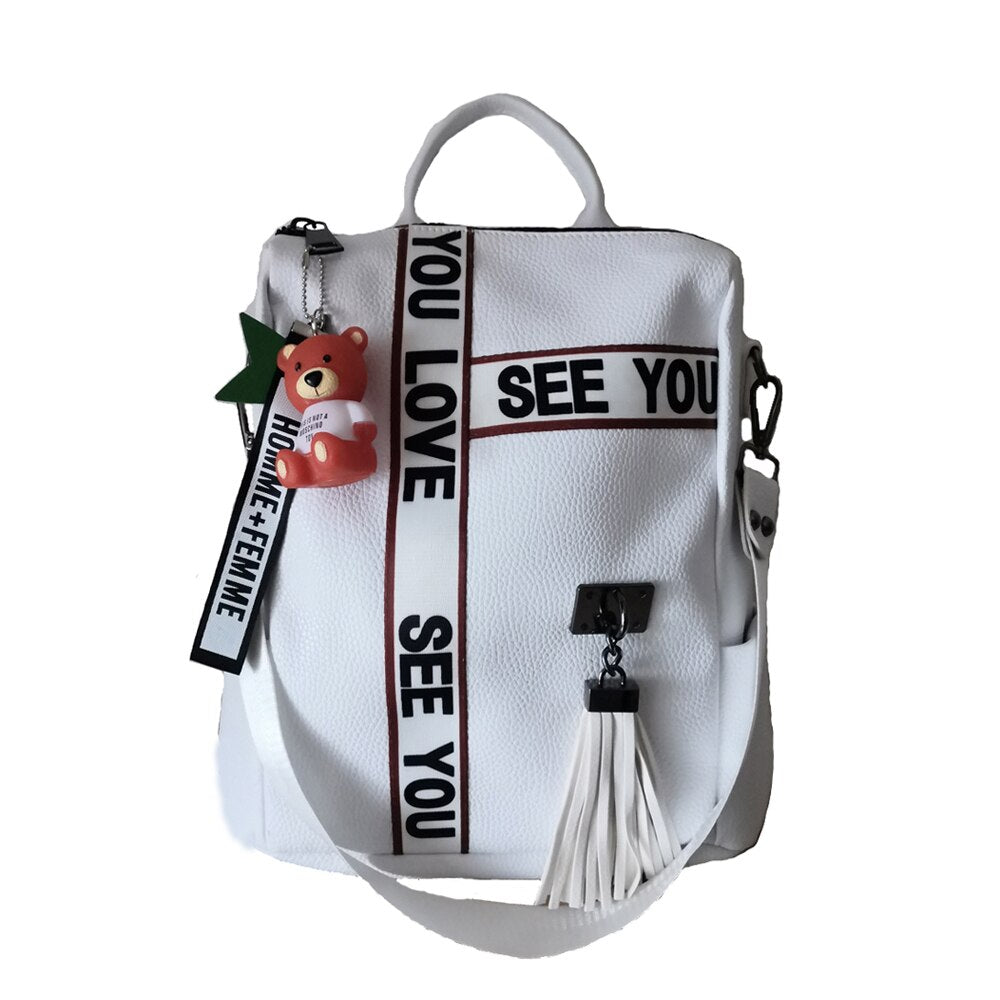 Luxury Female backpacks High Quality Leather tassel Backpack for  girls Ribbon School Bags large Shoulder bag 8 colorsTravel bag