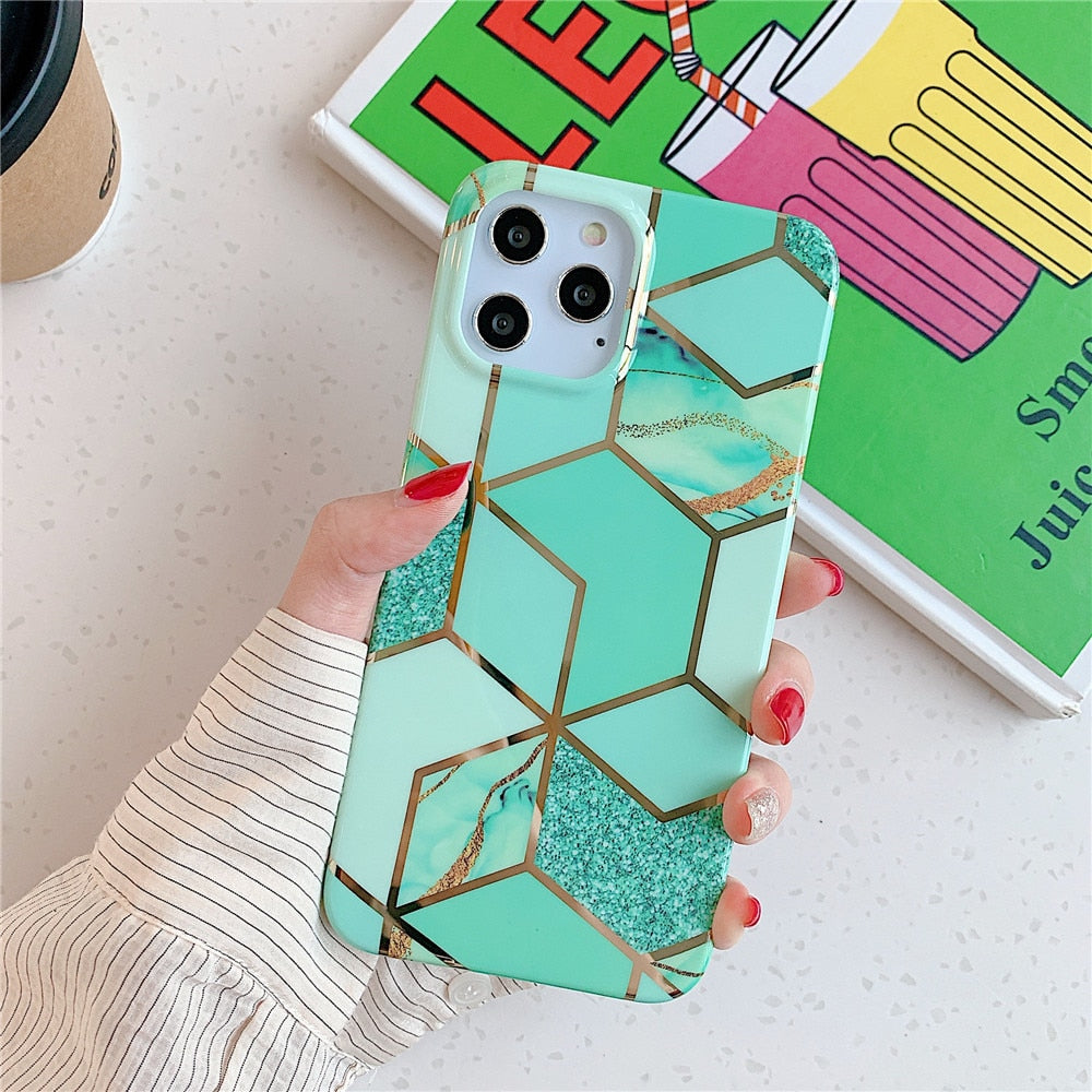 Geometric Marble Phone Cases For Samsung Note 20 Ultra A51 A52 A72 A71 A41 Soft Silicone Back Cover For IPhone 12 Pro Max