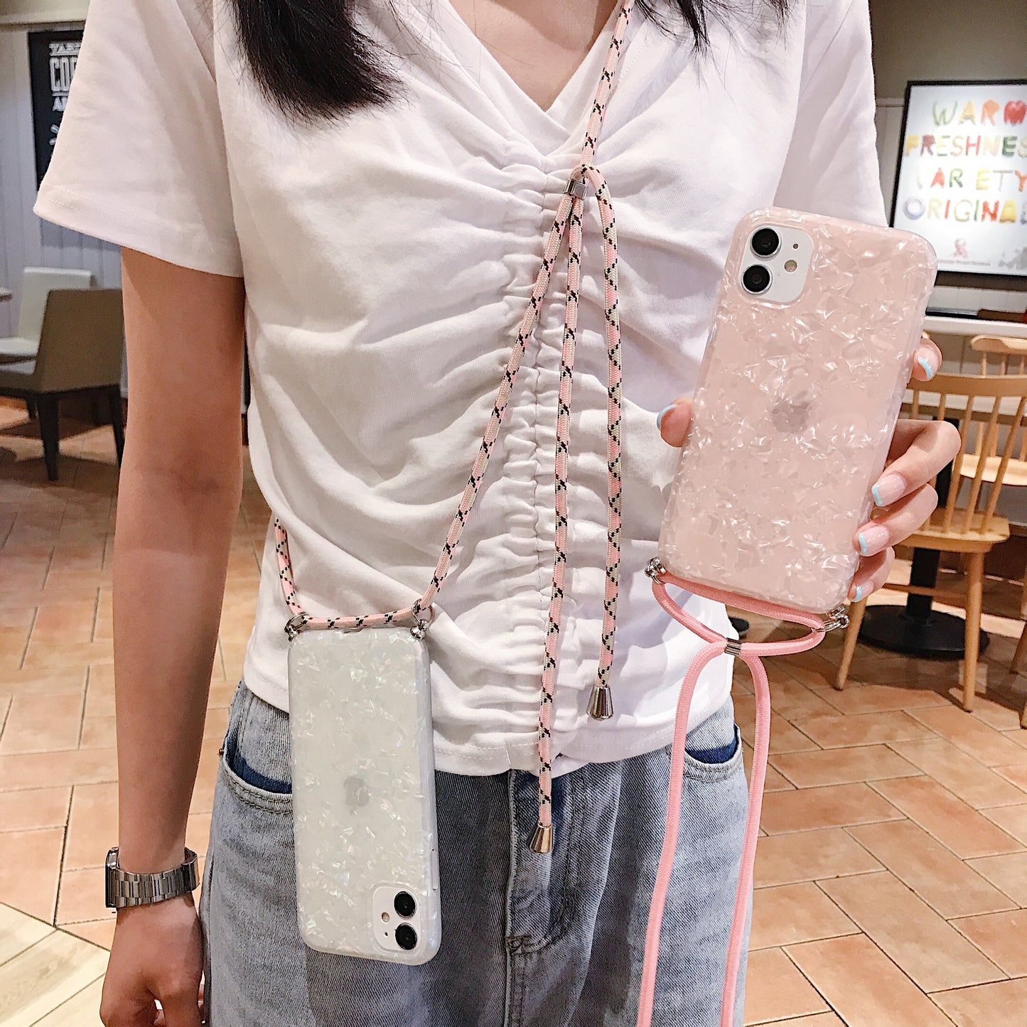 LACK Conch Shell Tape Necklace Lanyard Phone Case for 12 11Pro XS Max XR X 7 8Plus SE Strap Cord Chain Carry Cover Cases Hang