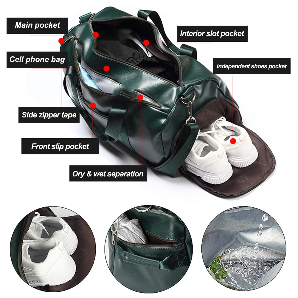 Gym Bag Leather Duffle Shoulder Bags Shoe Compartment Waterproof Outdoor Travel Large Capacity Sport Fitness Handbag  X163D