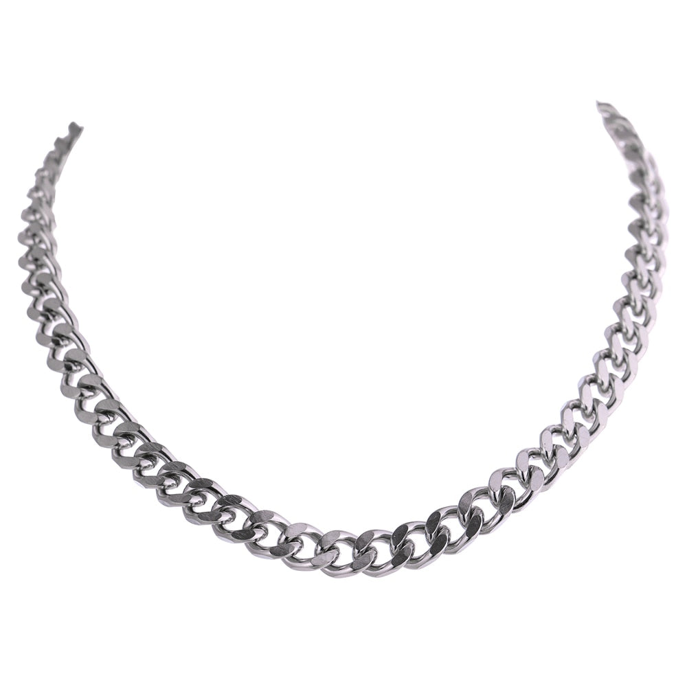 Yhpup Fashion Stainless Steel 18 K Chain Necklace Charm Metal Texture Collar Jewelry Titanium Waterproof Collier Femme Gift