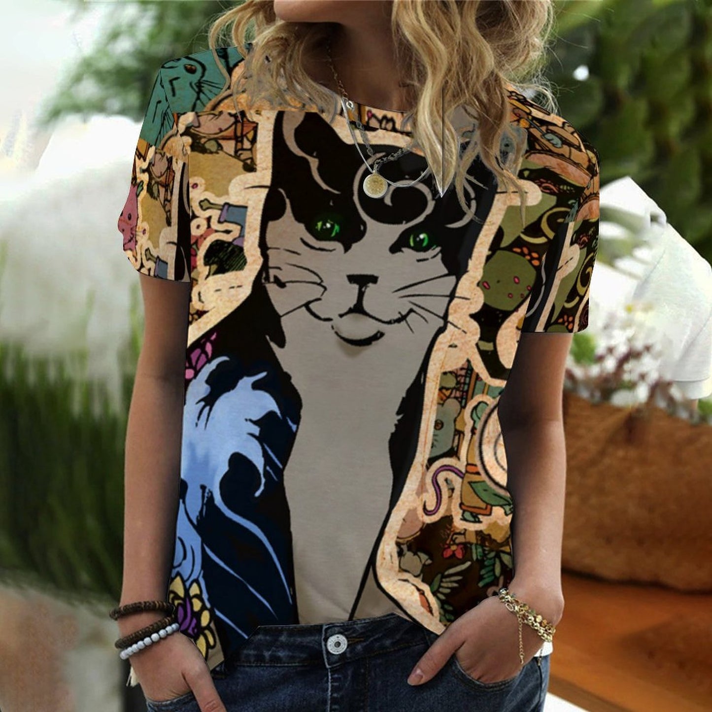 Casual New Harajuku Woman Tshirts Women Summer Short Sleeve Digital 3D Black Cat Printed O-Neck Tops T Shirt Femme T-Shirts