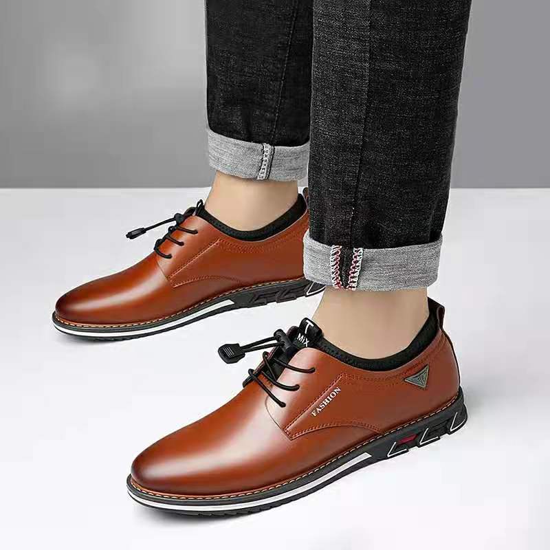 Men Dress Shoes Cowhide Leather Shoes Men&#39;s Comfortable Low-top British Casual Shoe Platform Shoes Man Formal Shoes