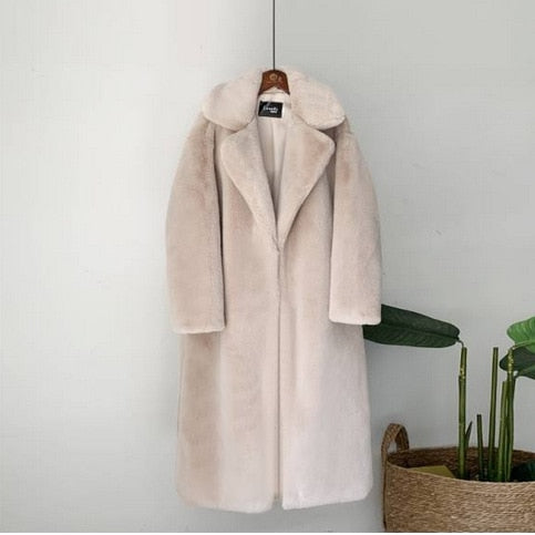 2022 New Women Winter Warm Faux Fur Coat Thick Women Long Coat Turn Down Collar Women Warm Coat Casaco Feminino