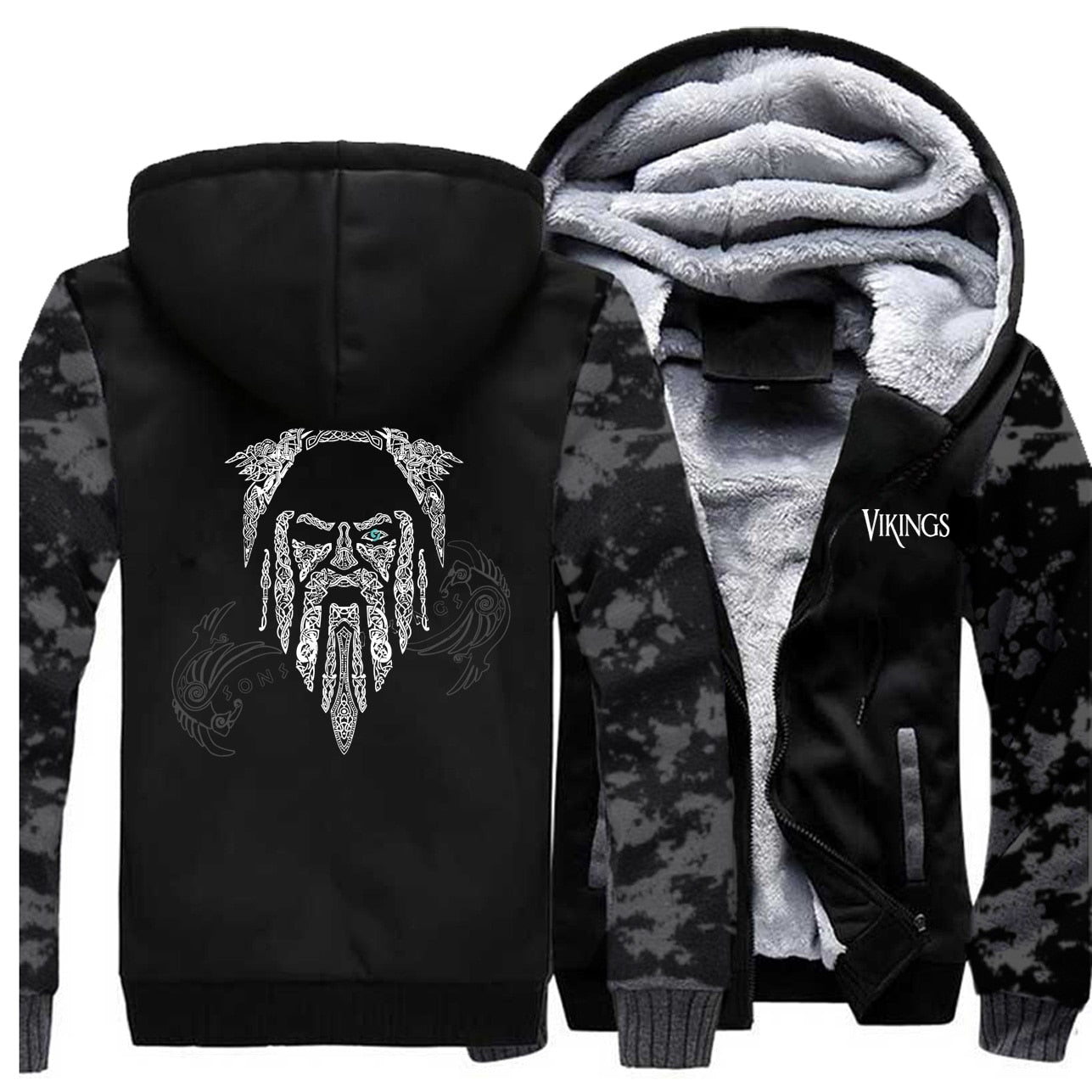 Winter Camouflage Thicken Men Hoodies Odin Vikings Printing Male Brand Jackets Casual All-match Stylish Clothing Streetwear